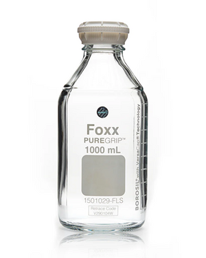 PUREGRIP® Rhino Safety Coated Glass Bottles, Clear, 1000mL, with GL45 VersaCap, 4CS