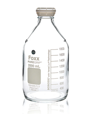 PUREGRIP® Rhino Safety Coated Glass Bottles, Clear, 2000mL, with GL45 VersaCap, 4CS