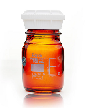 PUREGRIP® Rhino Safety Coated Glass Bottles, Amber, 100mL, with GL45 VersaCap, 4CS