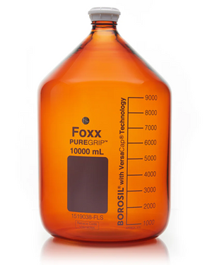 PUREGRIP® Rhino Safety Coated Glass Bottles, Amber, 10L, with GL45 VersaCap, 1EA
