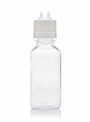 EZBio® TS Bottle Assy, PETG, 125mL, Versacap White 38-430 w/ 2x1/8" HB w/o Tubing, NS, 10/CS