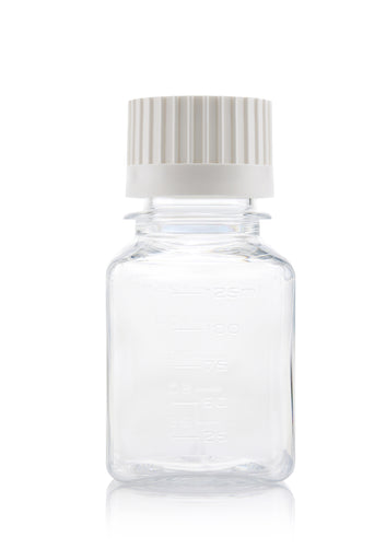 EZBio Titanium Square Bottle, PETG,38-430mm 125ml, Sterile,With Cap, 96/CS | img_1 | Foxx Life Sciences Global | shopfls.com