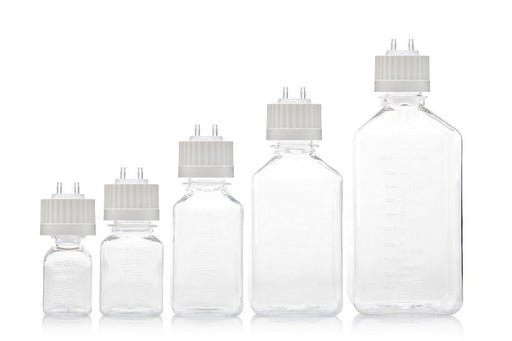 EZBio Titanium Square Bottle, SUT PETG 60ml, VersaCap 38-430 2x1/4HB w/o Tubing, Non-Sterile, 10/CS