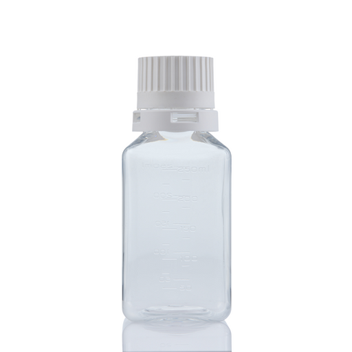 EZBio® Titanium Square Bottle, PETG, 38-430mm, 250mL, With Tamper Evident Cap, 30/CS