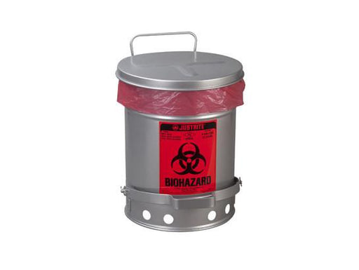 BIOHAZARD WASTE CAN, 6 GALLON, FOOT-OPERATED SELF-CLOSING SOUNDGARD™ COVER - Silver | White | img_1 | Foxx Life Sciences Global | shopfls.com