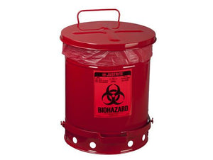 BIOHAZARD WASTE CAN, 10 GALLON, FOOT-OPERATED SELF-CLOSING COVER