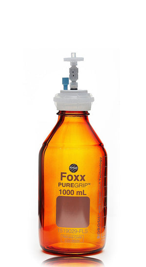 HPLC Solvent Reservoir Bottle Assembly, GL45, 1L Amber, Class VI Polytetrafluoroethylene (PTFE) Adapter, 1 Ports for 3.2mm(1/8