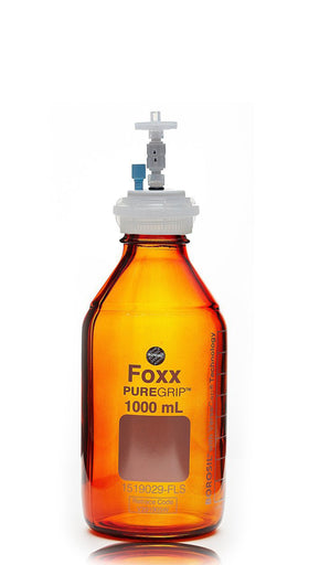 HPLC Solvent Reservoir Bottle Assembly, GL45, 1L Amber, Class VI Polytetrafluoroethylene (PTFE) Adapter, 1 Ports for 3.2mm(1/8") or 1.6mm(1/16") OD | img_1 | Foxx Life Sciences Global | shopfls.com