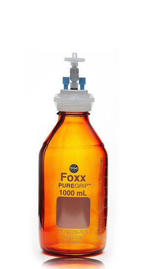 HPLC Solvent Reservoir Bottle Assembly, GL45, 1L Amber, Class VI Polytetrafluoroethylene (PTFE) Adapter, 2 Ports for 3.2mm(1/8