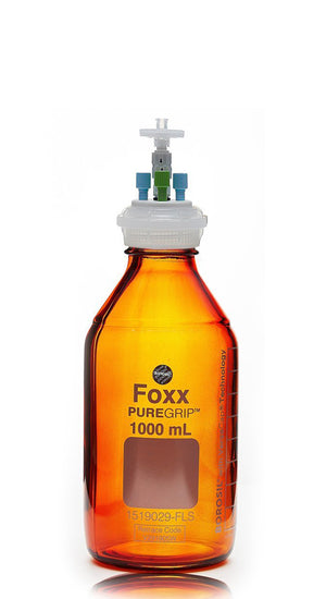 HPLC Solvent Reservoir Bottle Assembly, GL45, 1L Amber, Class VI Polytetrafluoroethylene (PTFE) Adapter, 3 Ports for 3.2mm(1/8