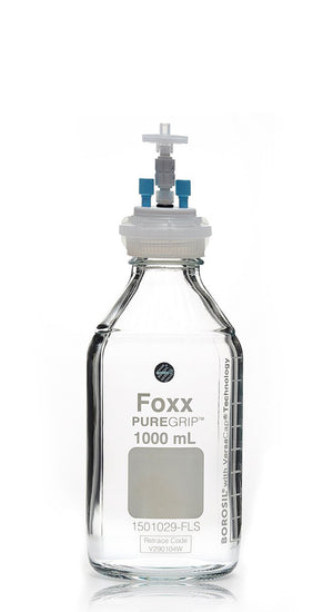 HPLC Solvent Reservoir Bottle Assembly, GL45, 1L Clear, Class VI Polytetrafluoroethylene (PTFE) Adapter, 2 Ports for 3.2mm(1/8
