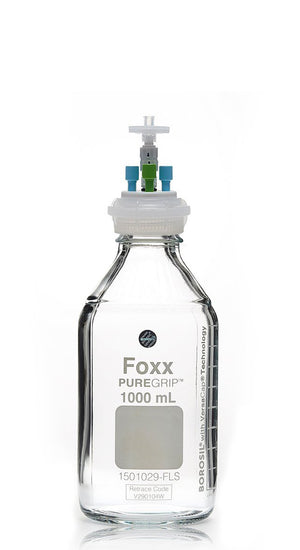HPLC Solvent Reservoir Bottle Assembly, GL45, 1L Clear, Class VI Polytetrafluoroethylene (PTFE) Adapter, 4 Ports for 3.2mm(1/8