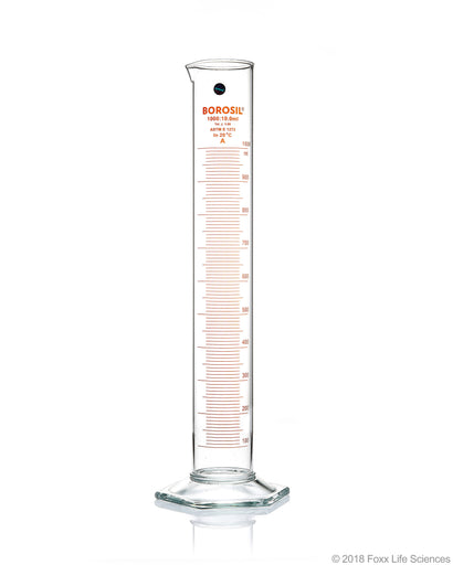 Graduated Measuring Cylinder Hexagonal Base, 1L Borosilicate, CS/4 | img_1 | Foxx Life Sciences Global | shopfls.com