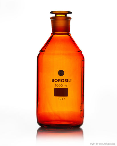 Borosil® Amber Reagent Bottles, Plain, Narrow Mouth, Graduated 1L, 29/32 CS/5