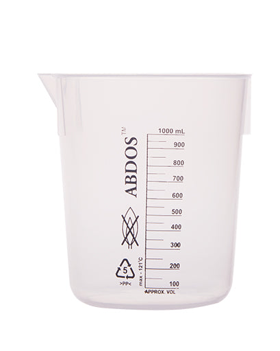 Abdos Printed Plastic Beakers, Polypropylene (PP) 1000ml, 4/CS