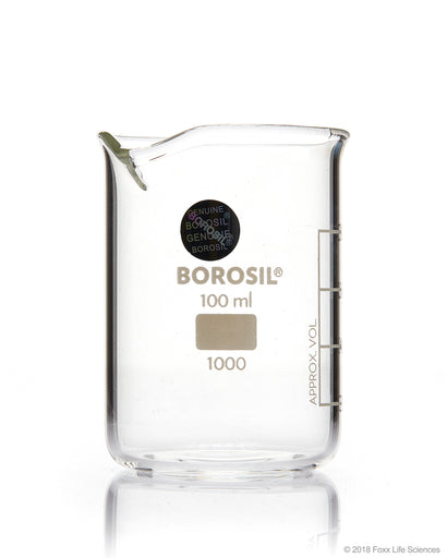 Borosil® Beaker Griffin Low Form with Spout Graduated ISO 3819 Borosilicate 100mL CS/40 | img_1 | Foxx Life Sciences Global | shopfls.com
