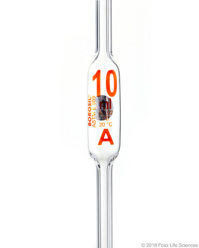 Borosil Volumetric Pipette Bulb Pipette Class A Accuracy ASTM Batch Certificate 10mL Borosilicate