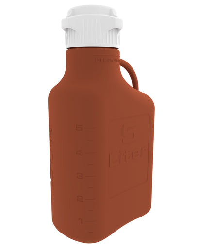 EZBio® Carboy, Amber High Density Poly Ethylene (HDPE), 5L, No Spigot, VersaCap® 83B, Double Bagged, Non Sterile