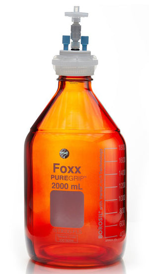 HPLC Solvent Reservoir Bottle Assembly, GL45, 2L Amber, Class VI Polytetrafluoroethylene (PTFE) Adapter, 2 Ports for 3.2mm(1/8