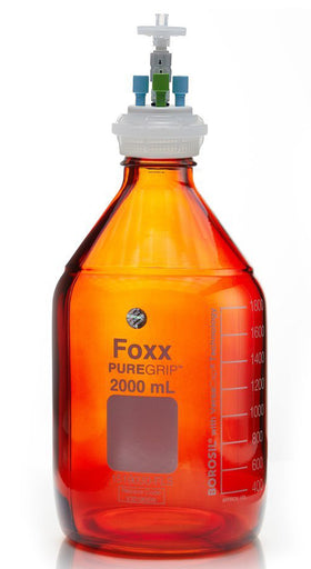 HPLC Solvent Reservoir Bottle Assembly, GL45, 2L Amber, Class VI Polytetrafluoroethylene (PTFE) Adapter, 3 Ports for 3.2mm(1/8") and/or | img_1 | Foxx Life Sciences Global | shopfls.com