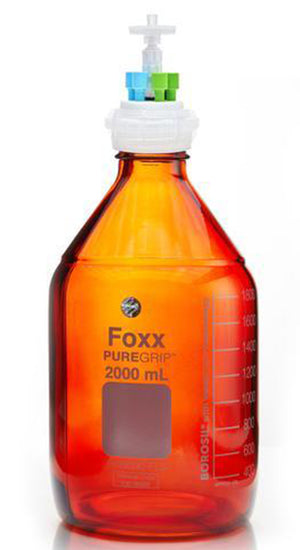 HPLC Solvent Reservoir Bottle Assembly, GL45, 2L Amber, Class VI Polytetrafluoroethylene (PTFE) Adapter, 6 Ports for 3.2mm(1/8
