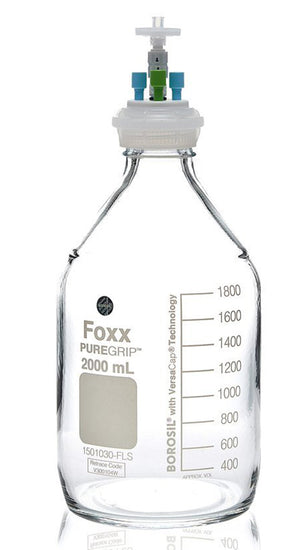 HPLC Solvent Reservoir Bottle Assembly, GL45, 2L Clear, Class VI Polytetrafluoroethylene (PTFE) Adapter, 3 Ports for 3.2mm(1/8