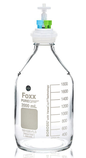 HPLC Solvent Reservoir Bottle Assembly, GL45, 2L Clear, Class VI Polytetrafluoroethylene (PTFE) Adapter, 6 Ports for 3.2mm(1/8