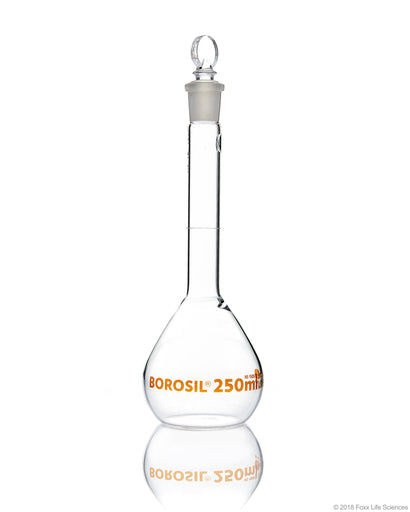Volumetric Flask, Wide Neck, With Glass I/C Stopper, Class A with Batch certificate, 250mL