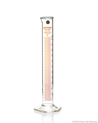 Graduated Measuring Cylinder Hexagonal Base, 250 mL Borosilicate, CS/5