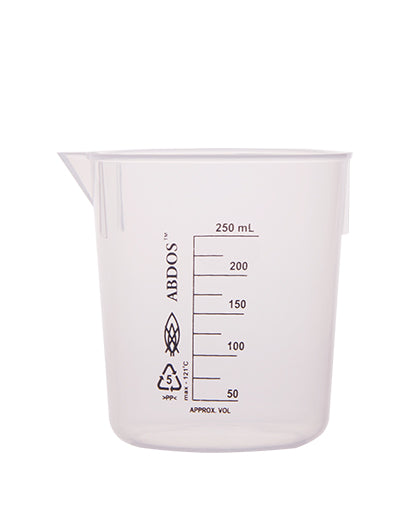 Abdos Printed Plastic Beakers, Polypropylene (PP) 250ml, 12/CS