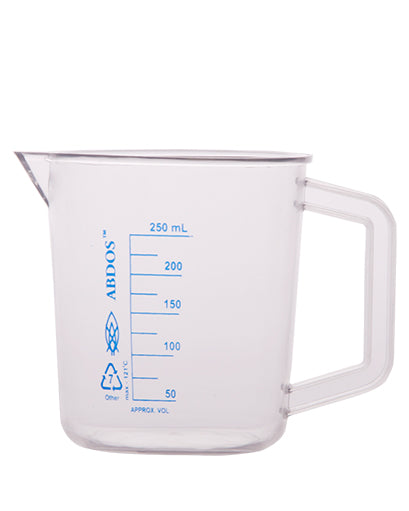 Abdos Printed Beakers with Handle, TPX Polymethyl pentene (PMP) 250ml, 6/CS