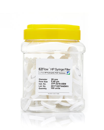 EZFlow® 25mm Syringe Filter, .45μm PVDF - Laboratory-grade filter for research, 100/pack | img_1 | Foxx Life Sciences Global | shopfls.com