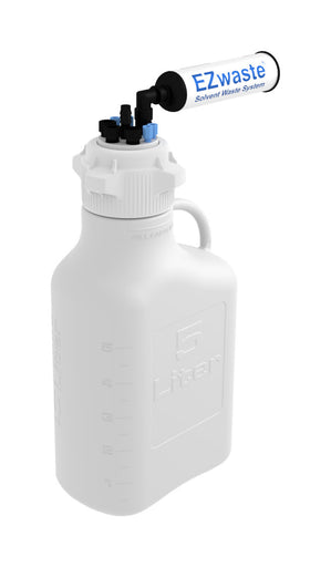 EZwaste® 5L HDPE Carboy with VersaCap® 83B. 4x 1/8" OD, 3x 1/4" OD ports. For laboratory waste disposal. | img_1 | Foxx Life Sciences Global | shopfls.com