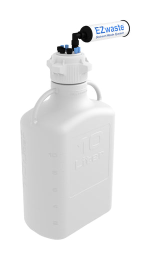 EZwaste® HPLC Solvent Waste System, 10 L Heavy Duty Reusable Carboy, 83 mm (83B) VersaCap with Four (4x) Ports for 1/8 Inch & Three (3x) 1/4
