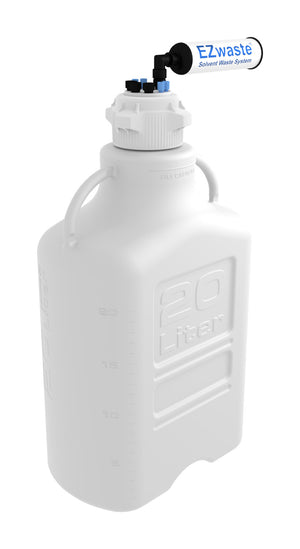 EZwaste® HPLC Solvent Waste System, 20 L Heavy Duty Reusable Carboy, 83 mm (83B) VersaCap with Four (4x) Ports for 1/8 Inch O.D. Tubing; Three (3x) Ports 1/EA
