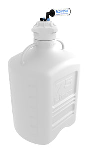 EZwaste® XL Safety Vent Carboy 75L High Density Poly Ethylene (HDPE) with VersaCap® 120mm, 4 Ports for 1/8'' OD Tubing, 3 Ports for 1/4