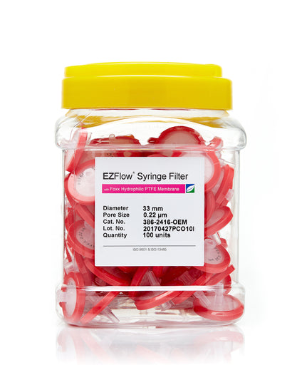 EZFlow® 33mm Syringe Filter, 0.2µm PTFE, Hydrophilic - Laboratory Filtration, 100/pk | img_1 | Foxx Life Sciences Global | shopfls.com