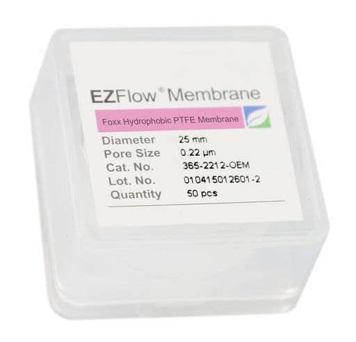 50-pack EZFlow® 25mm 0.2µm PTFE Membrane Disc Filter - Hydrophobic laboratory filter for research and bioprocessing. | img_1 | Foxx Life Sciences Global | shopfls.com