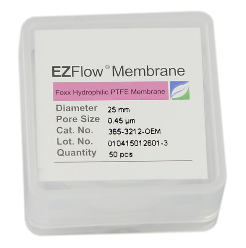 50-pack EZFlow® 25mm 0.45µm PTFE Membrane Disc Filter - Hydrophobic filter for laboratory research. | img_1 | Foxx Life Sciences Global | shopfls.com