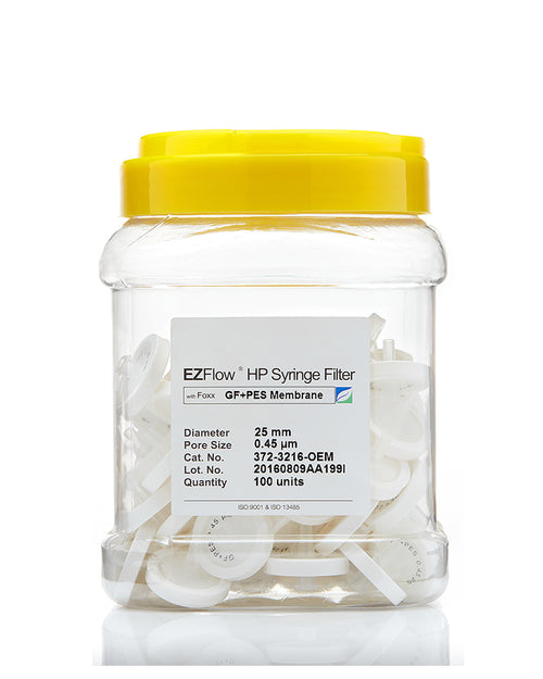 EZFlow® 25mm Syringe Filter, .45μm PES,Glass Fiber Prefilter, 100/pack