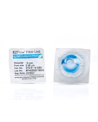 EZFlow® 13mm Sterile Syringe Filter, .45μm Hydrophilic Polyvinylidene Fluoride (PVDF), 100/pack | img_1 | Foxx Life Sciences Global | shopfls.com