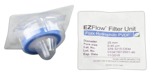EZFlow® 25mm Sterile Syringe Filter, .45μm Hydrophilic Polyvinylidene Fluoride (PVDF), 100/pack | img_1 | Foxx Life Sciences Global | shopfls.com
