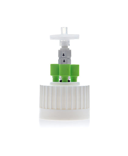 HPLC Solvent Reservoir ChromCap™ 300 Assembly, 38-430, Class VI Polytetrafluoroethylene (PTFE) Adapter, 3 Ports for 3.2mm(1/8") and/or 1.6mm(1/16") | img_1 | Foxx Life Sciences Global | shopfls.com