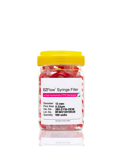 EZFlow® 13mm Syringe Filter, .2μm Hydrophobic Polytetrafluoroethylene (PTFE), 100/pack