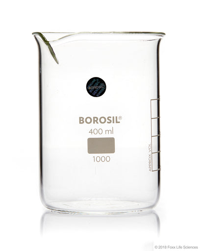 Borosil® Beaker Griffin Low Form with Spout Graduated ISO 3819 Borosilicate 400mL CS/40 | img_1 | Foxx Life Sciences Global | shopfls.com