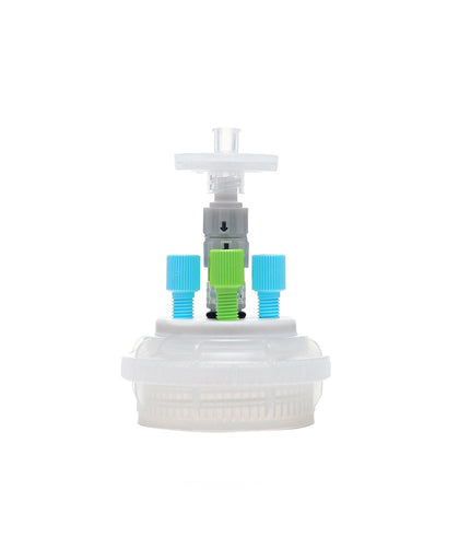 HPLC Solvent Reservoir ChromCap™ 300 Assembly, GL45, Class VI Polytetrafluoroethylene (PTFE) Adapter, 3 Ports for 3.2mm(1/8") and/or 1.6mm(1/16") | img_1 | Foxx Life Sciences Global | shopfls.com