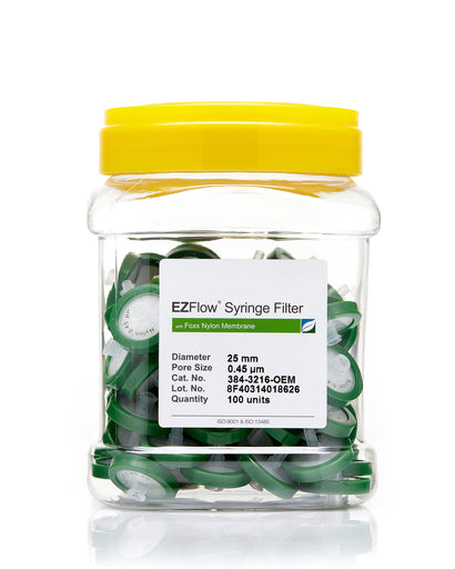 EZFlow® 25mm Syringe Filter, 0.45μm Nylon, 100/pk - Laboratory-grade filter for research & bioprocessing applications. | img_1 | Foxx Life Sciences Global | shopfls.com