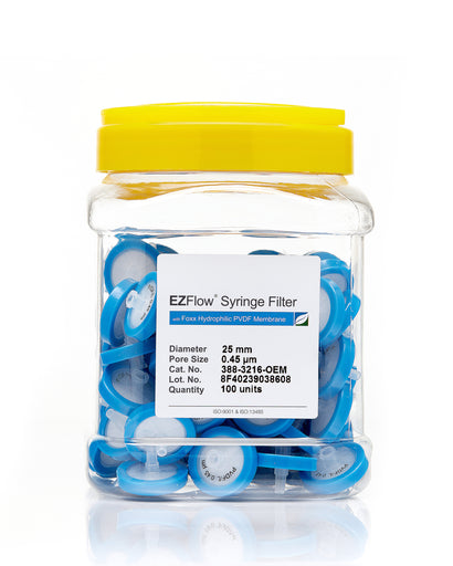 EZFlow® 25mm Syringe Filter, .45μm Hydrophilic Polyvinylidene Fluoride (PVDF), 100/pack