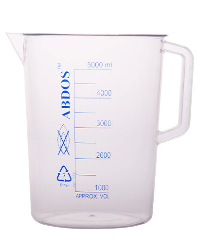 Abdos Printed Beakers with Handle, TPX Polymethyl pentene (PMP) 5000ml, 2/CS