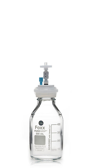 HPLC Solvent Reservoir Bottle Assembly, GL45, 500mL Clear, Class VI Polytetrafluoroethylene (PTFE) Adapter, 1 Ports for 3.2mm(1/8